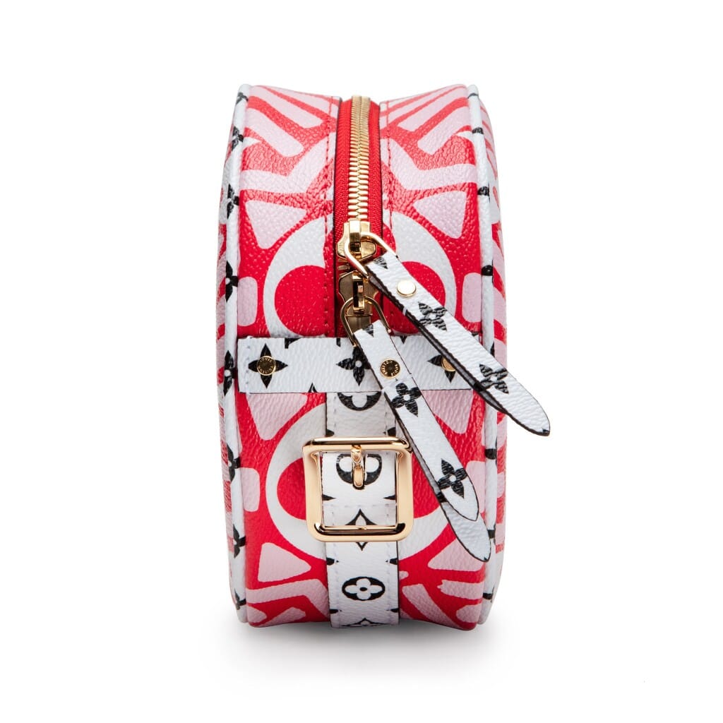 Red, White, Black, and Pink Crafty Giant Monogram Coated Canvas Boîte Chapeau Souple PM Gold Hardware, 2020