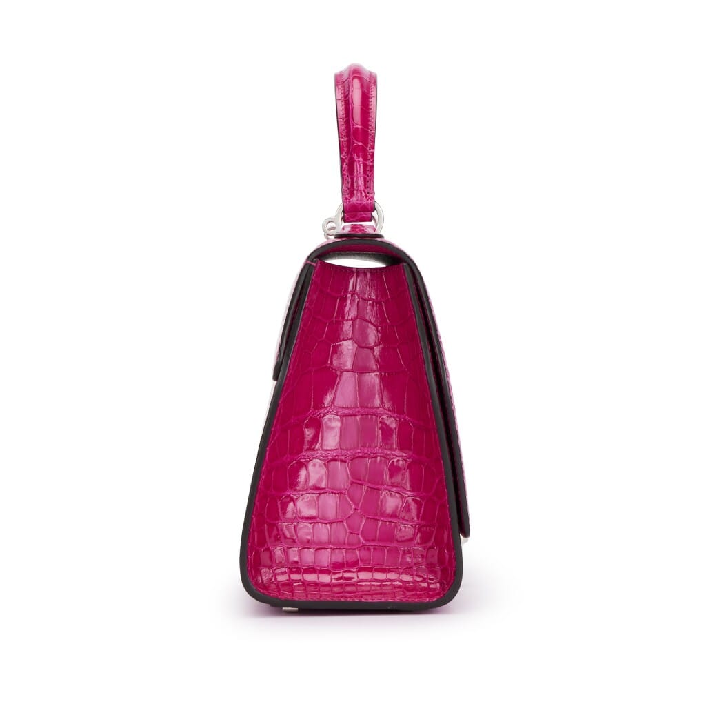 Fuchsia Shiny Alligator Calfksin Réjane PM Silver Hardware, 2020-2021