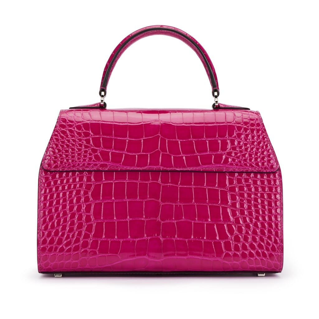 Fuchsia Shiny Alligator Calfksin Réjane PM Silver Hardware, 2020-2021