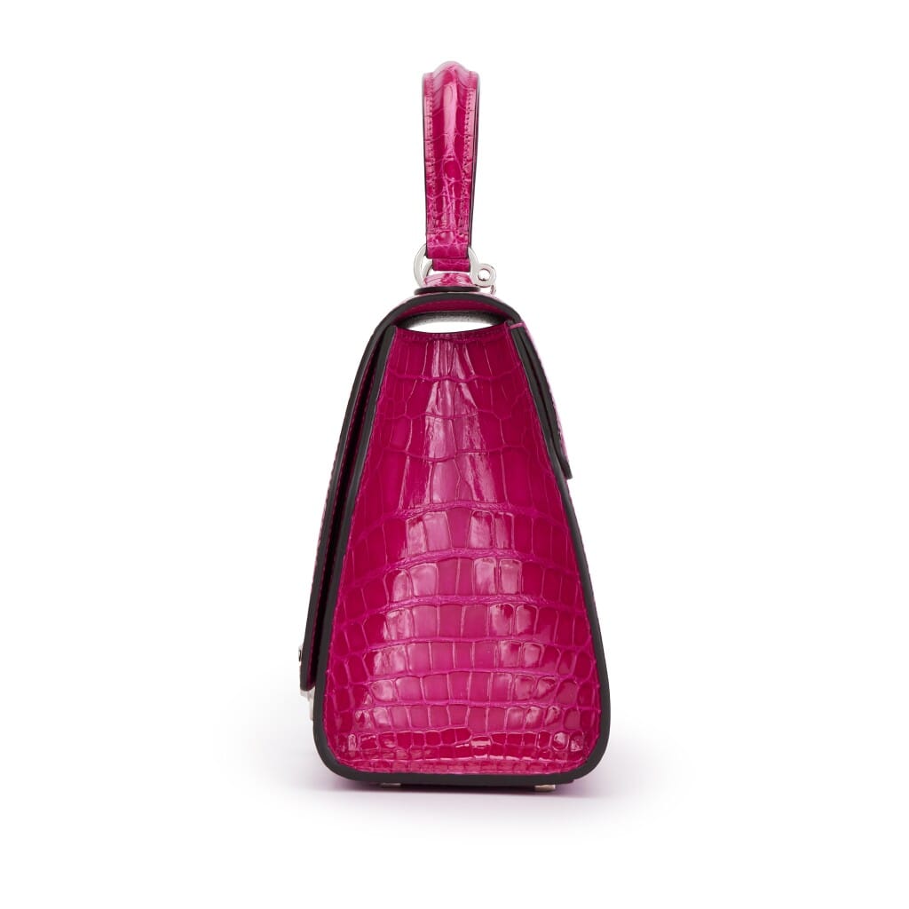 Fuchsia Shiny Alligator Calfksin Réjane PM Silver Hardware, 2020-2021