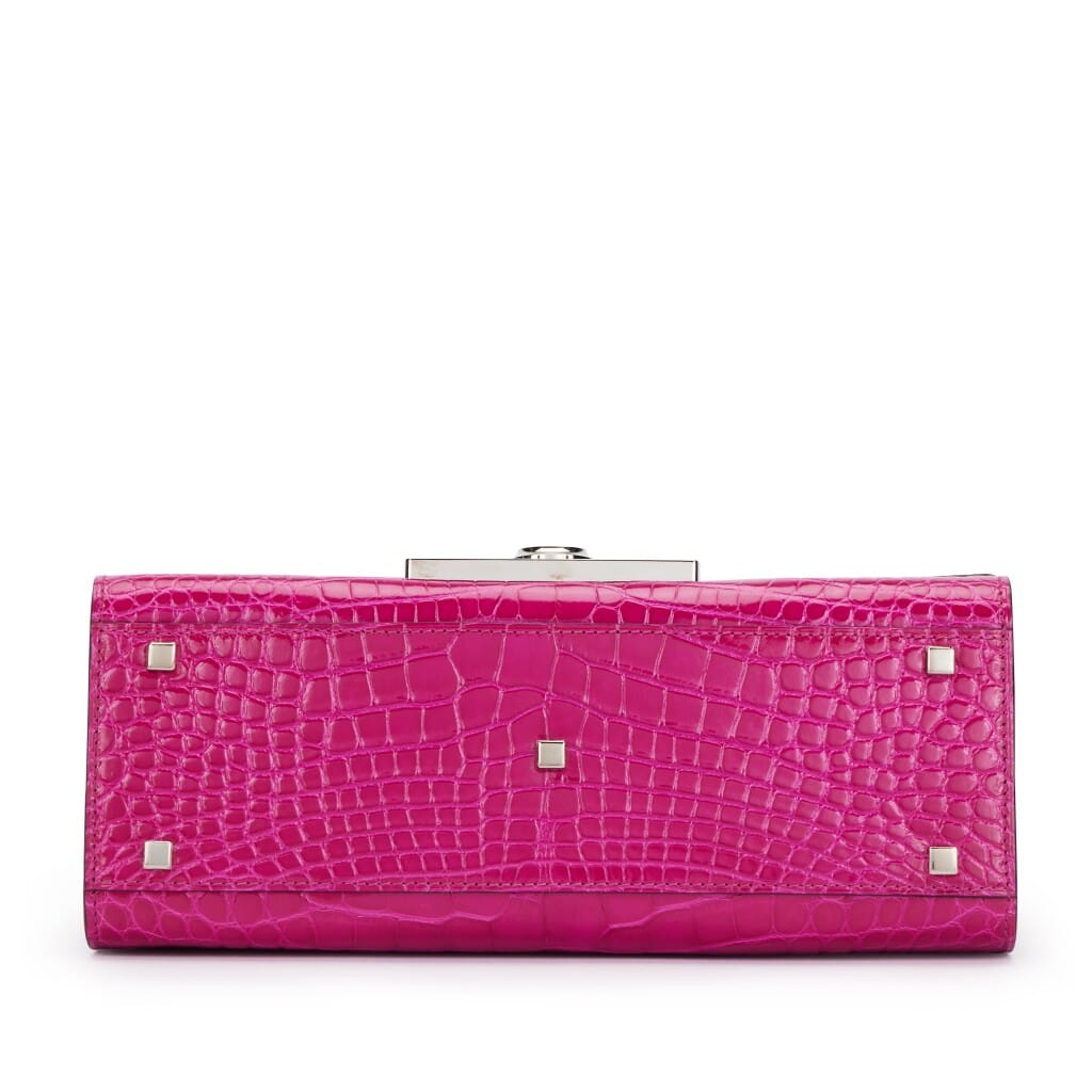 Fuchsia Shiny Alligator Calfksin Réjane PM Silver Hardware, 2020-2021