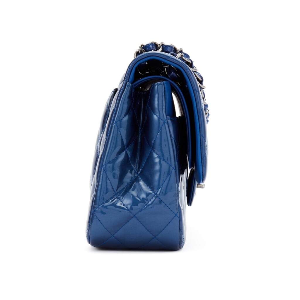 Metallic Blue Quilted Patent Jumbo Classic Double Flap Ruthenium Hardware, 2012-2013