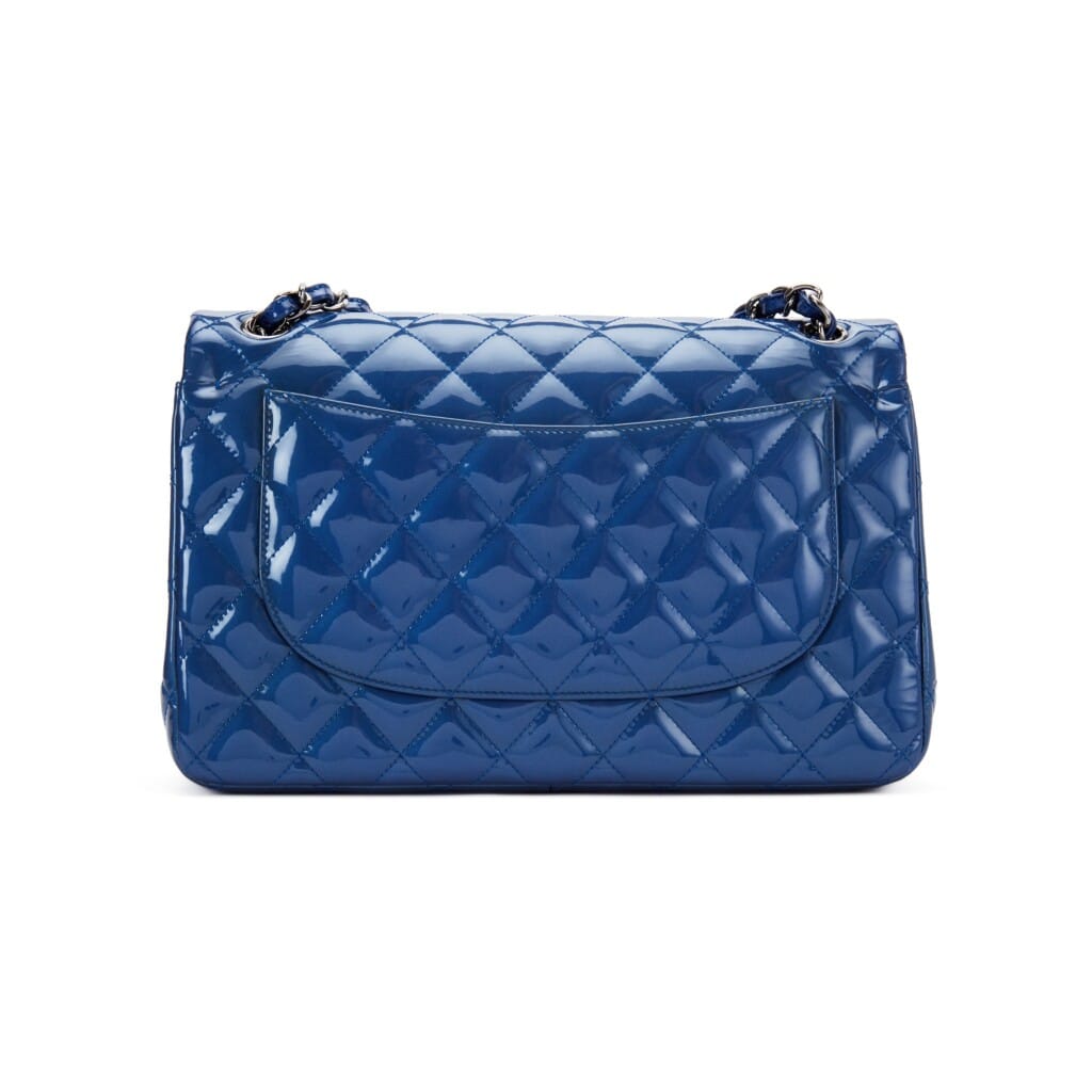 Metallic Blue Quilted Patent Jumbo Classic Double Flap Ruthenium Hardware, 2012-2013