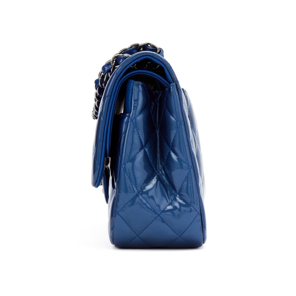 Metallic Blue Quilted Patent Jumbo Classic Double Flap Ruthenium Hardware, 2012-2013