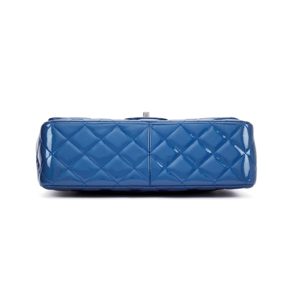 Metallic Blue Quilted Patent Jumbo Classic Double Flap Ruthenium Hardware, 2012-2013