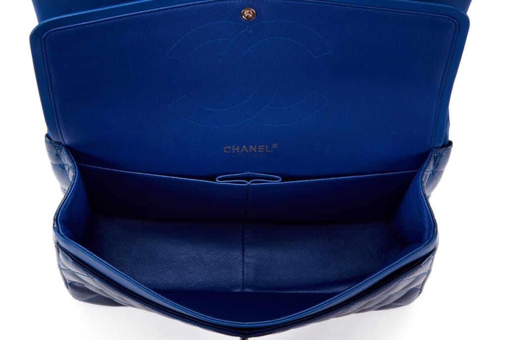 Metallic Blue Quilted Patent Jumbo Classic Double Flap Ruthenium Hardware, 2012-2013