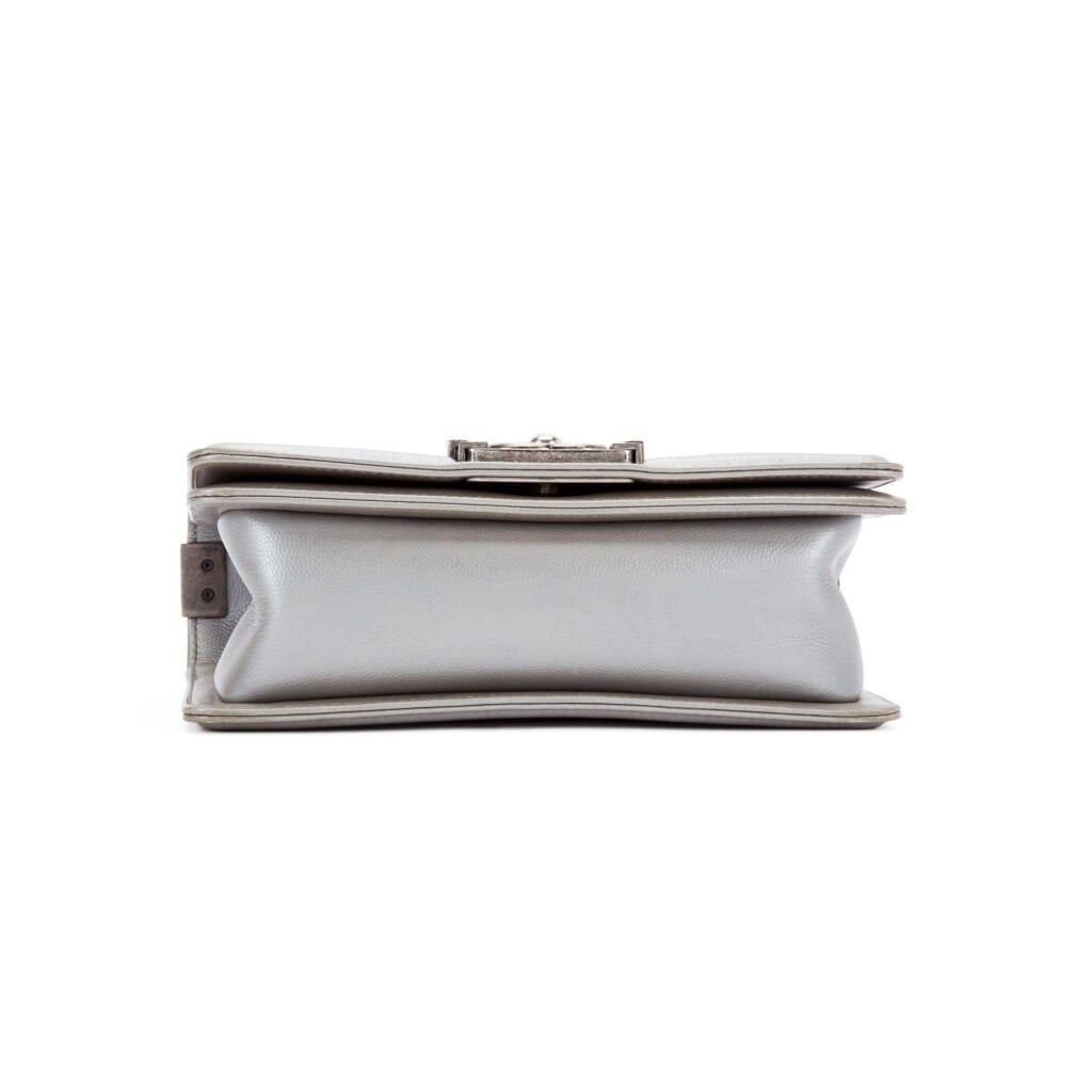 Metallic Silver Quilted Chevron Caviar Small Boy Bag Ruthenium Hardware, 2016
