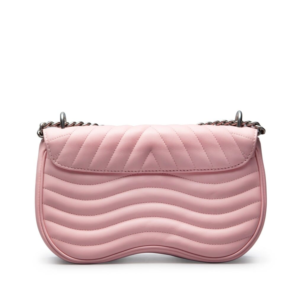 Rose Ballerine Quilted Calfskin New Wave MM Silver Hardware, 2018