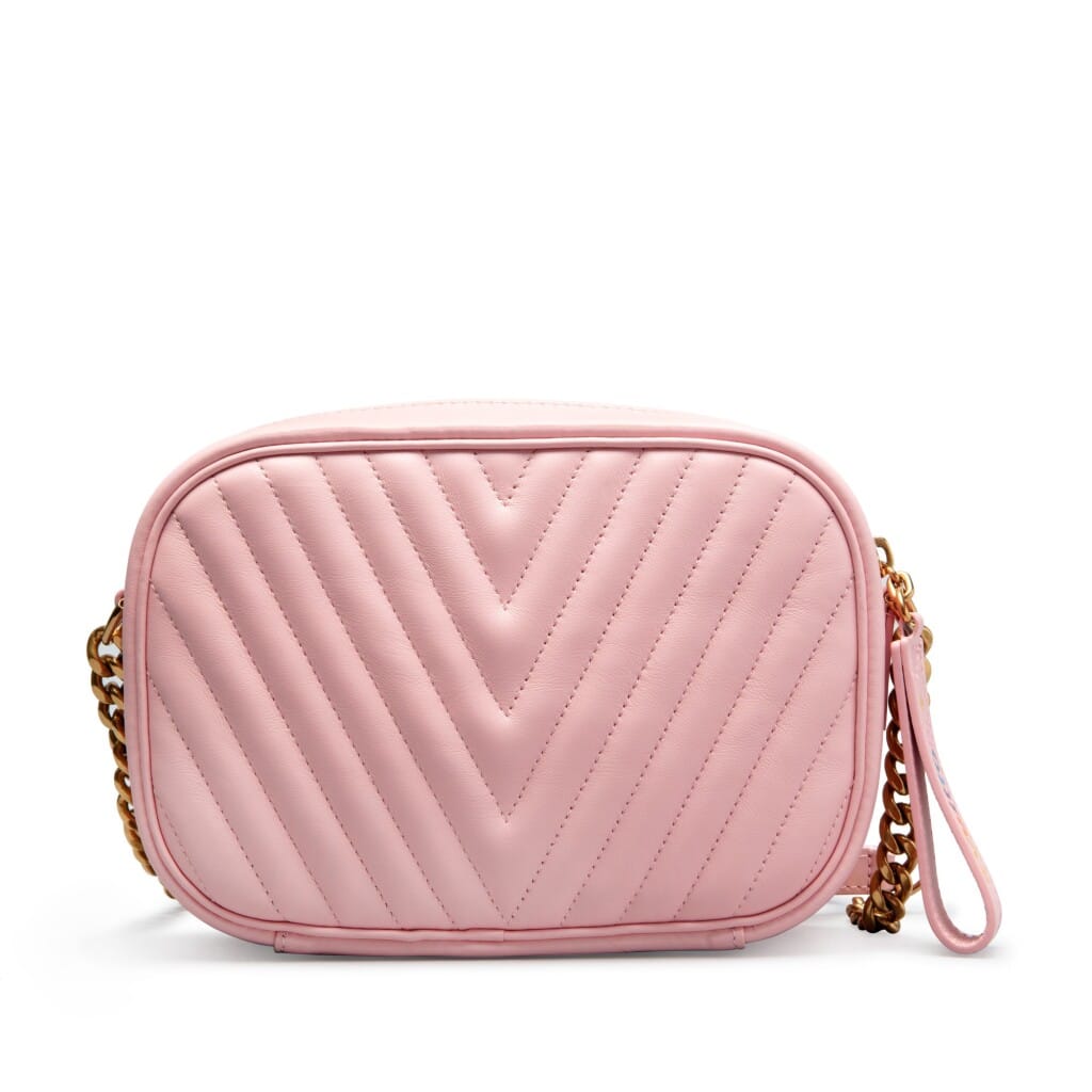 Rose Ballerine Quilted Calfskin Small New Wave Camera Bag Gold Hardware, 2018