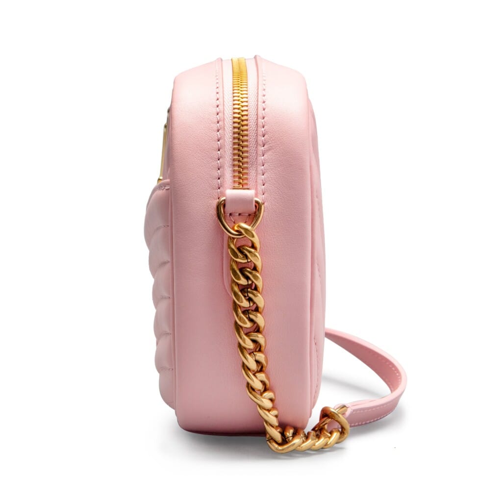 Rose Ballerine Quilted Calfskin Small New Wave Camera Bag Gold Hardware, 2018