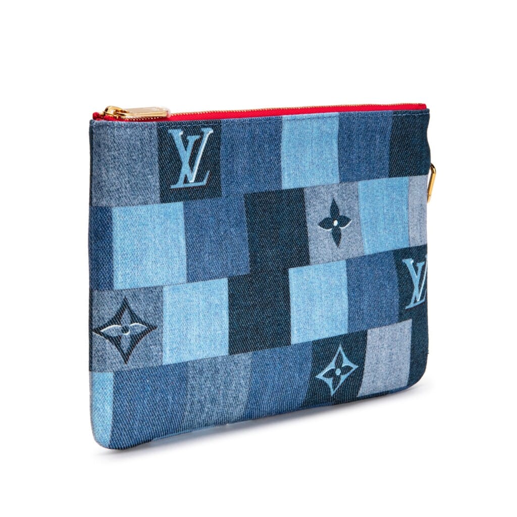 Blue and Red Damier Monogram Denim City Pouch Gold Hardware, 2019