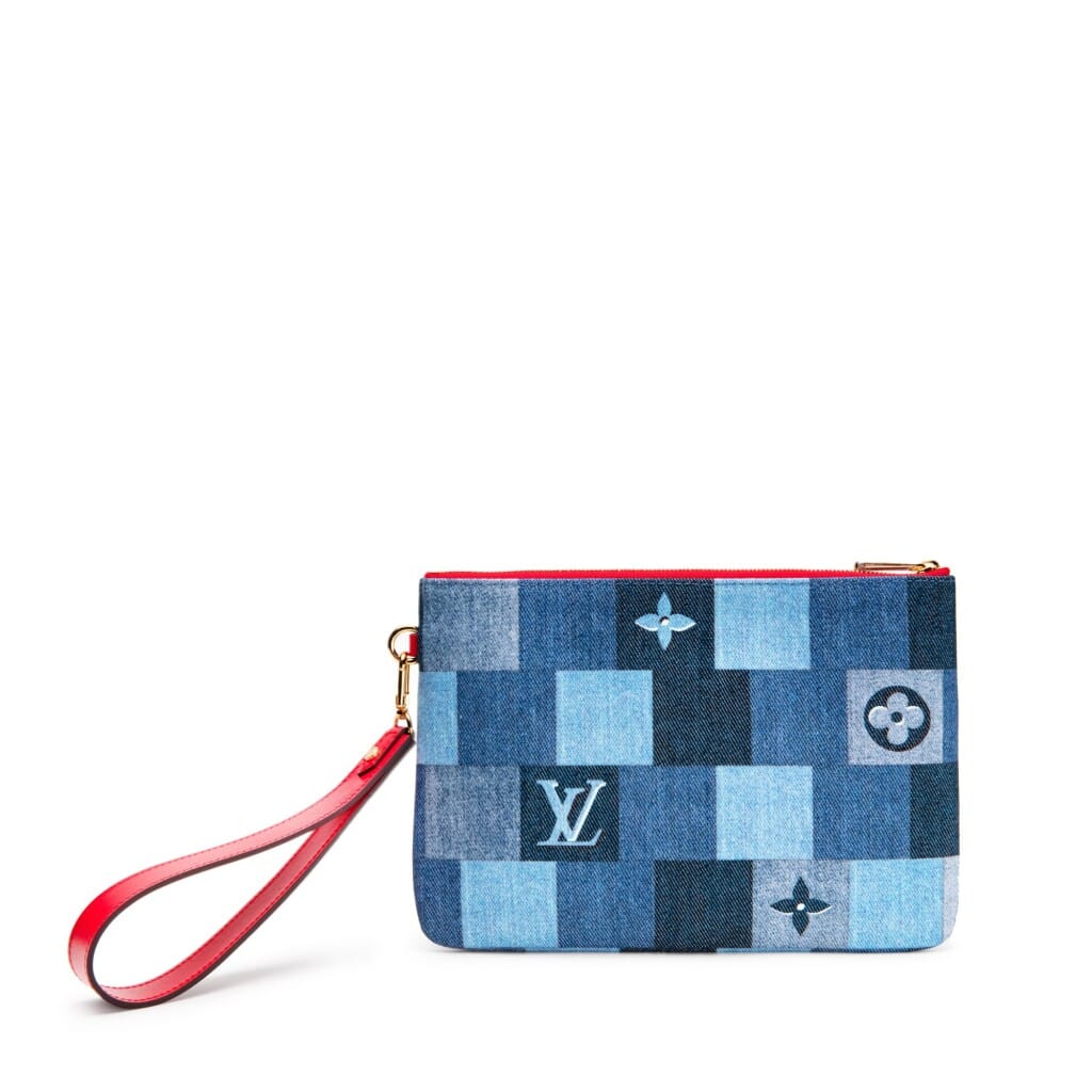 Blue and Red Damier Monogram Denim City Pouch Gold Hardware, 2019