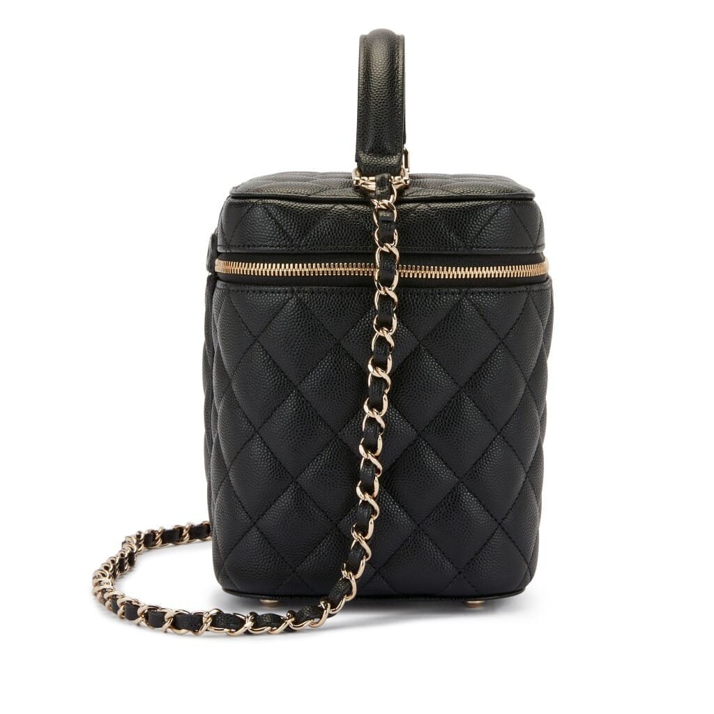 Black Quilted Grained Calfskin Small Vanity Case Gold Hardware, 2021