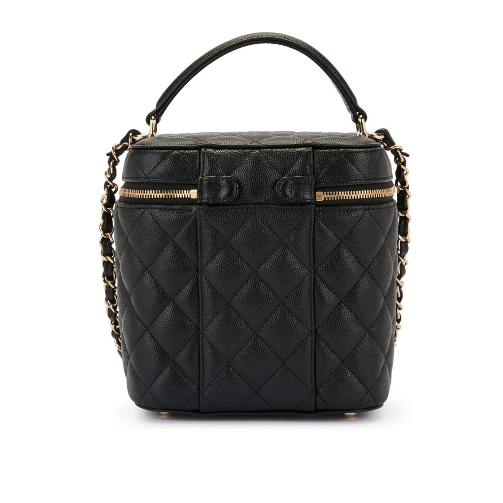 Black Quilted Grained Calfskin Small Vanity Case Gold Hardware, 2021
