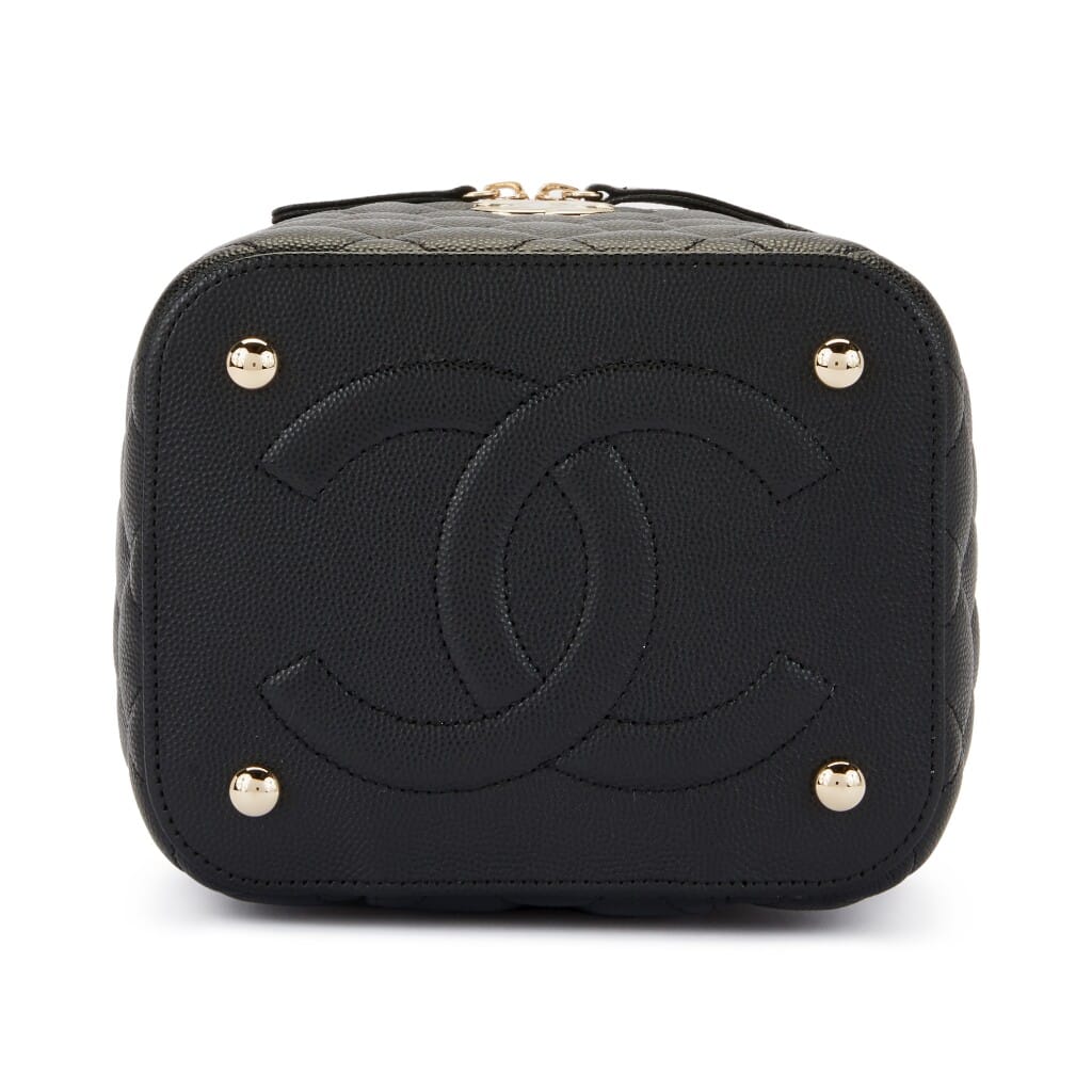 Black Quilted Grained Calfskin Small Vanity Case Gold Hardware, 2021