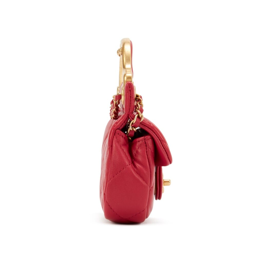 Pink Quilted Calfskin Flap Card Holder with Chain Gold Hardware, 2021