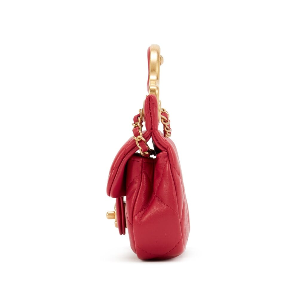 Pink Quilted Calfskin Flap Card Holder with Chain Gold Hardware, 2021