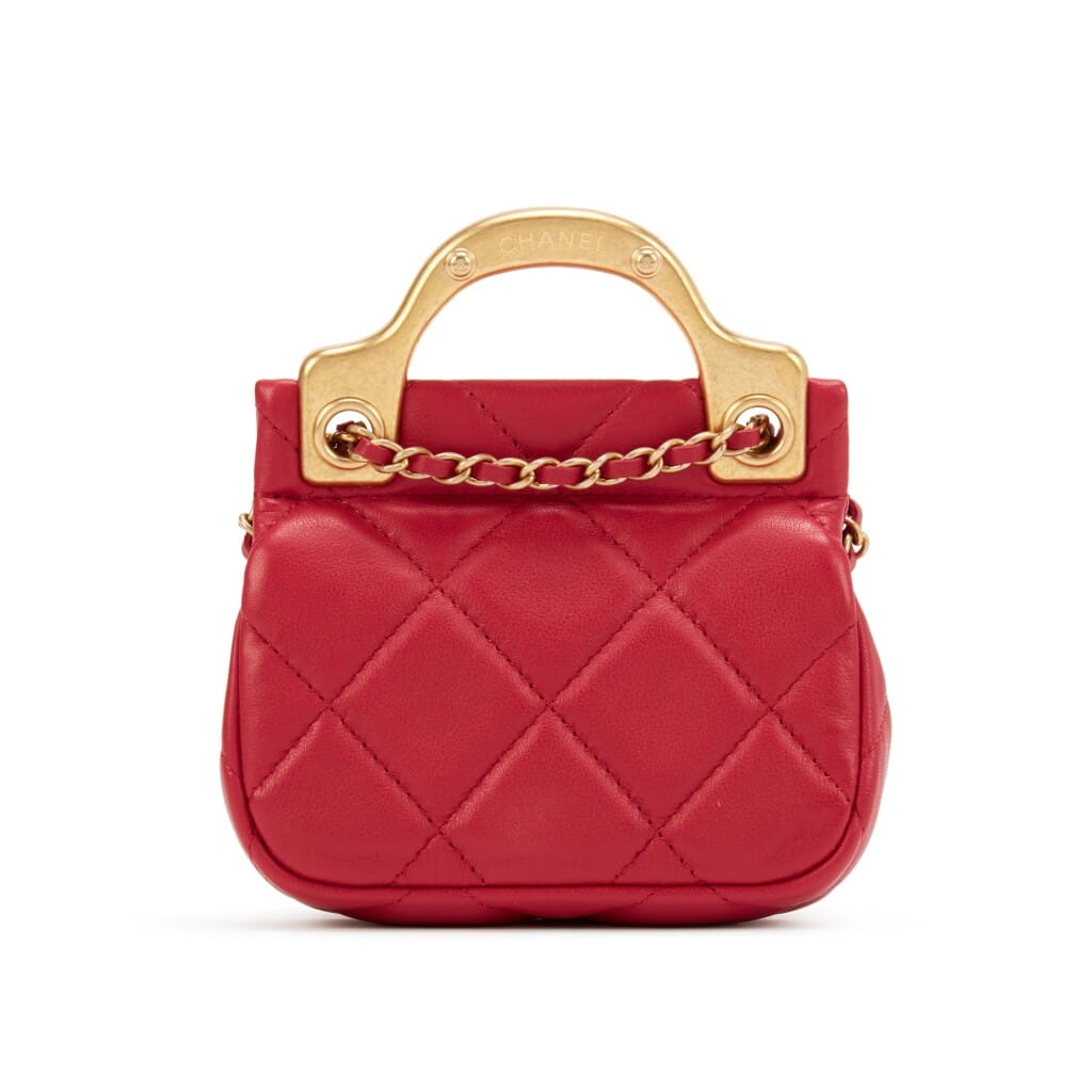 Pink Quilted Calfskin Flap Card Holder with Chain Gold Hardware, 2021