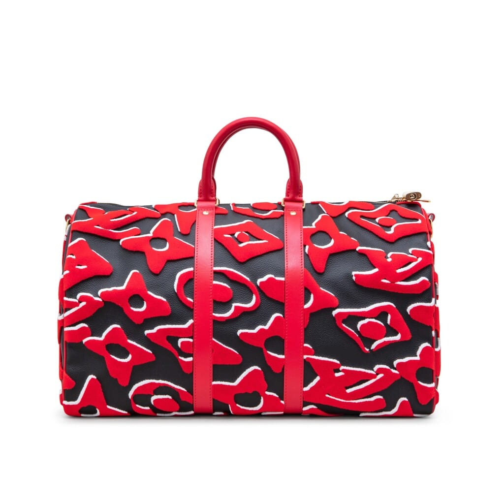 Red, White, and Black Tufted Monogram Canvas LVxUF Keepall Bandoulière 45 Gold Hardware, 2020
