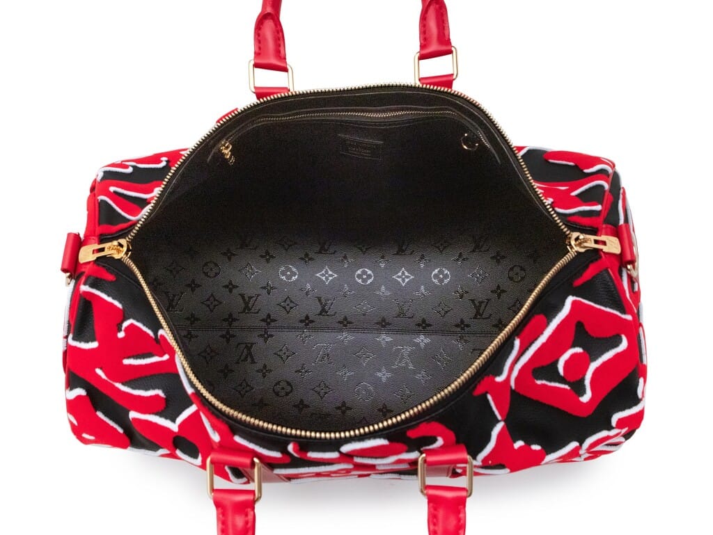 Red, White, and Black Tufted Monogram Canvas LVxUF Keepall Bandoulière 45 Gold Hardware, 2020