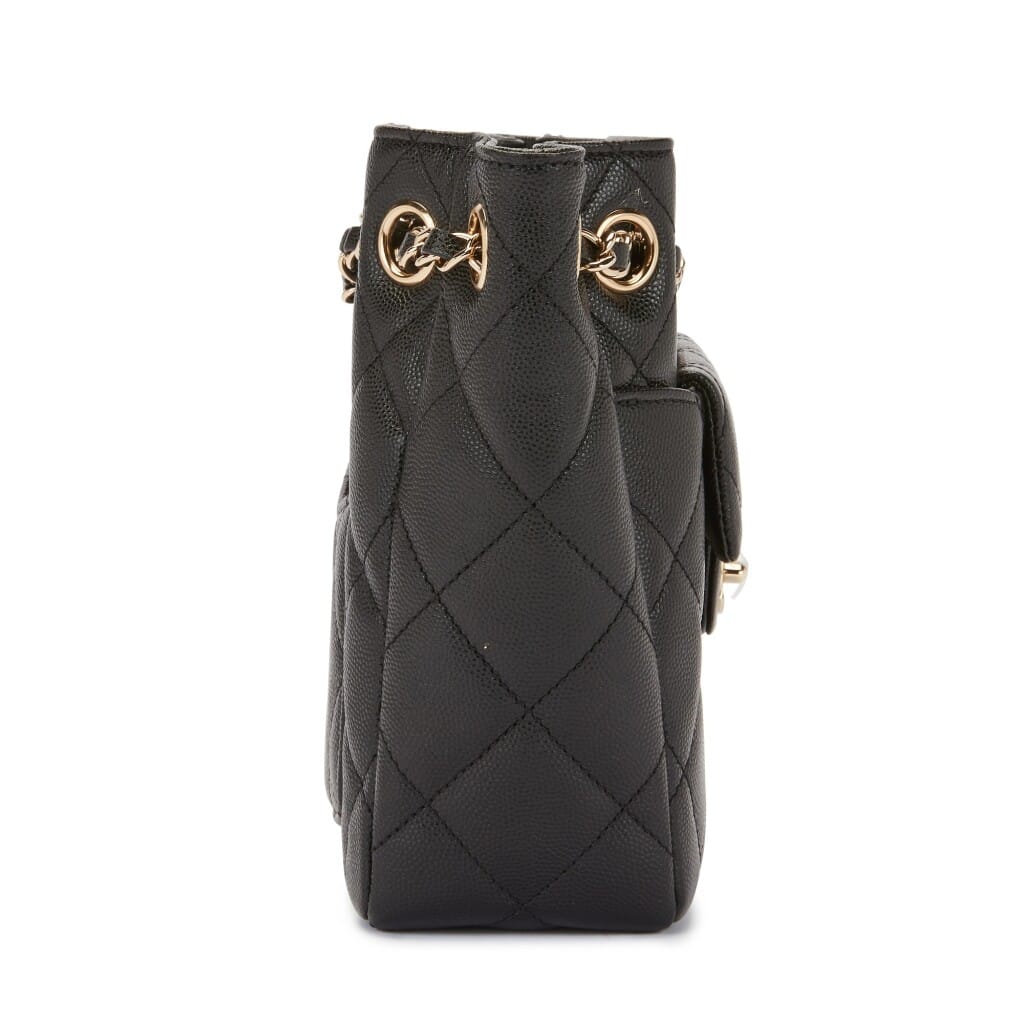 Black Quilted Grained Calfskin Bucket Bag Gold Hardware, 2021