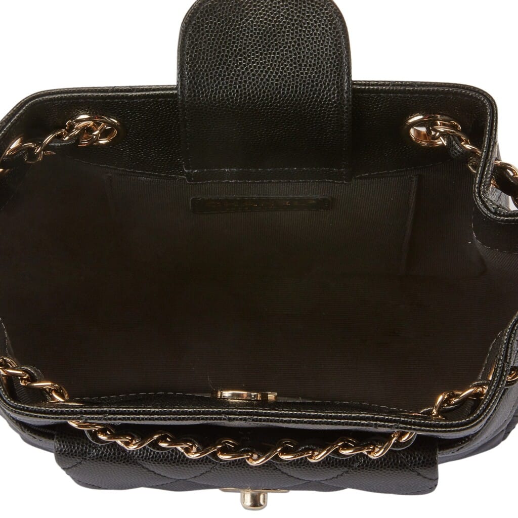 Black Quilted Grained Calfskin Bucket Bag Gold Hardware, 2021
