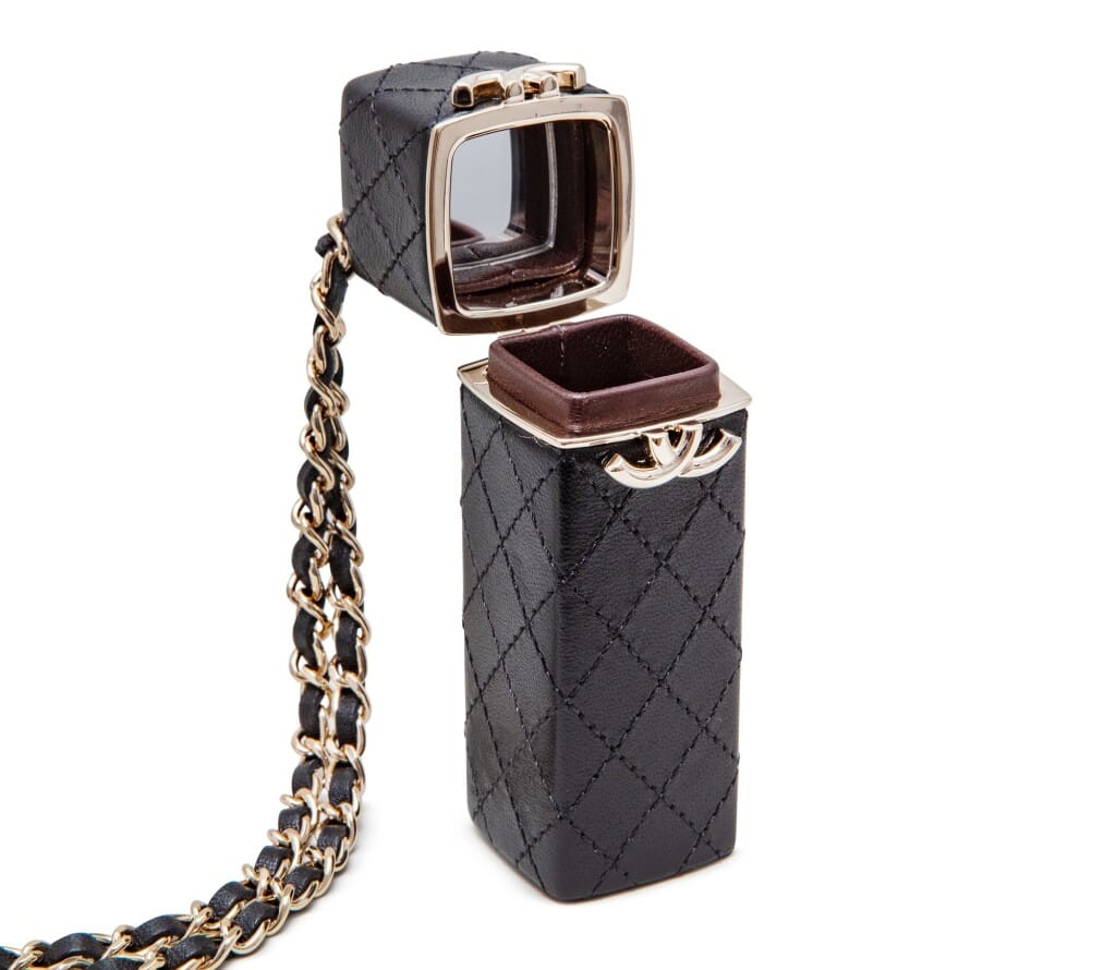 Black Quilted Lambskin Lipstick Case Gold Hardware, 2021
