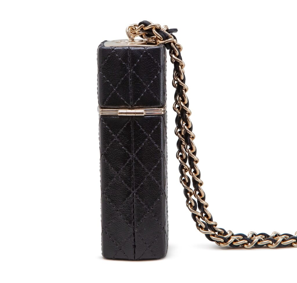 Black Quilted Lambskin Lipstick Case Gold Hardware, 2021
