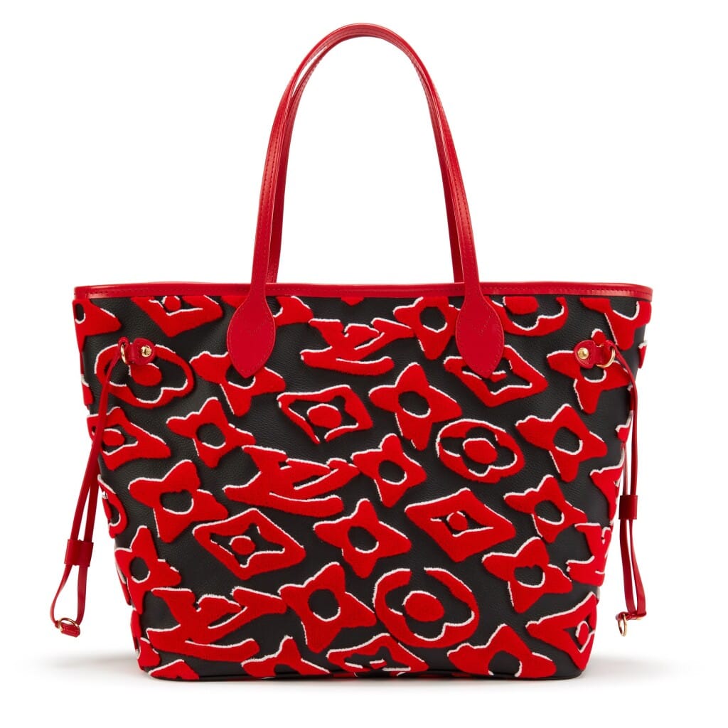 Red, White, and Black Tufted Monogram Canvas LVxUF Neverfull MM Gold Hardware, 2020