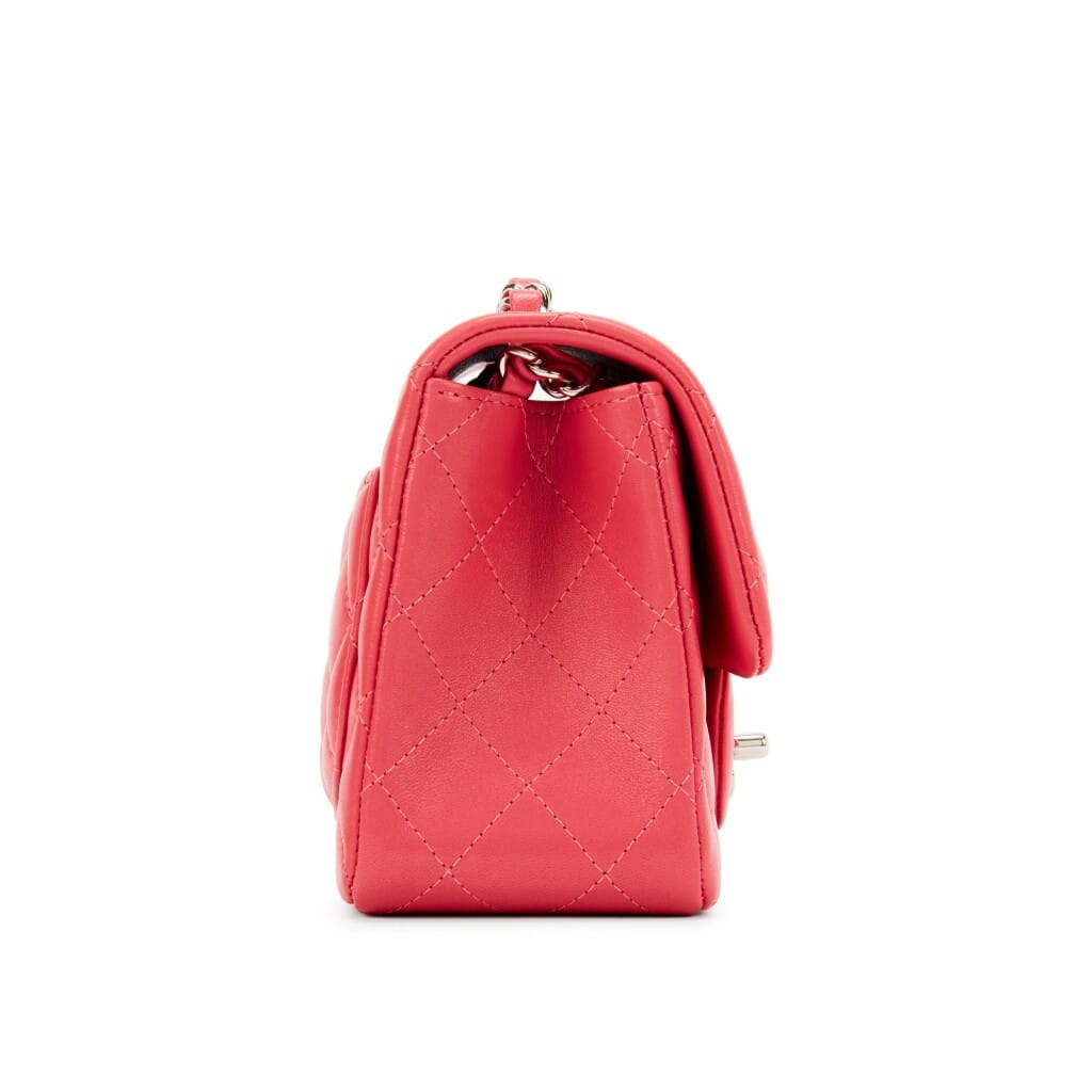 Pink Quilted Lambskin Mini Square Classic Single Flap Silver Hardware, 2019