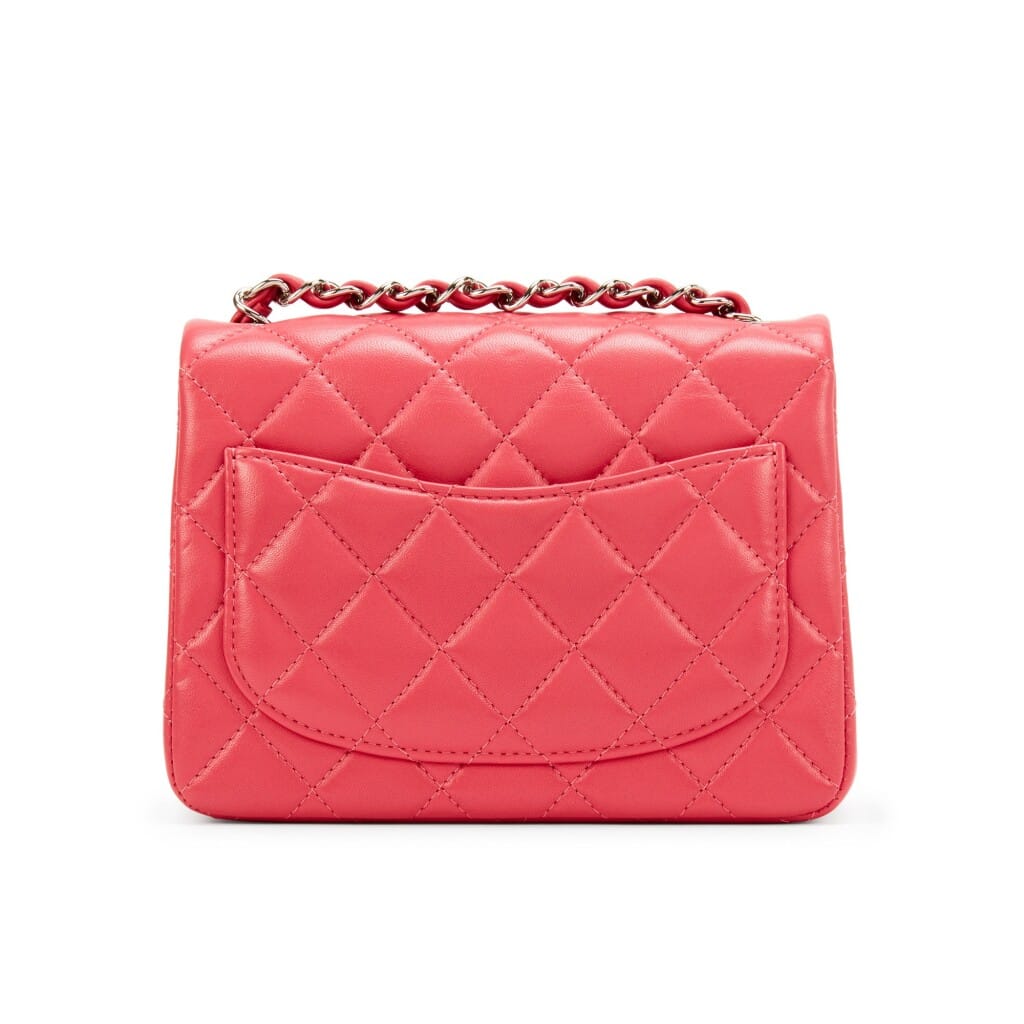 Pink Quilted Lambskin Mini Square Classic Single Flap Silver Hardware, 2019