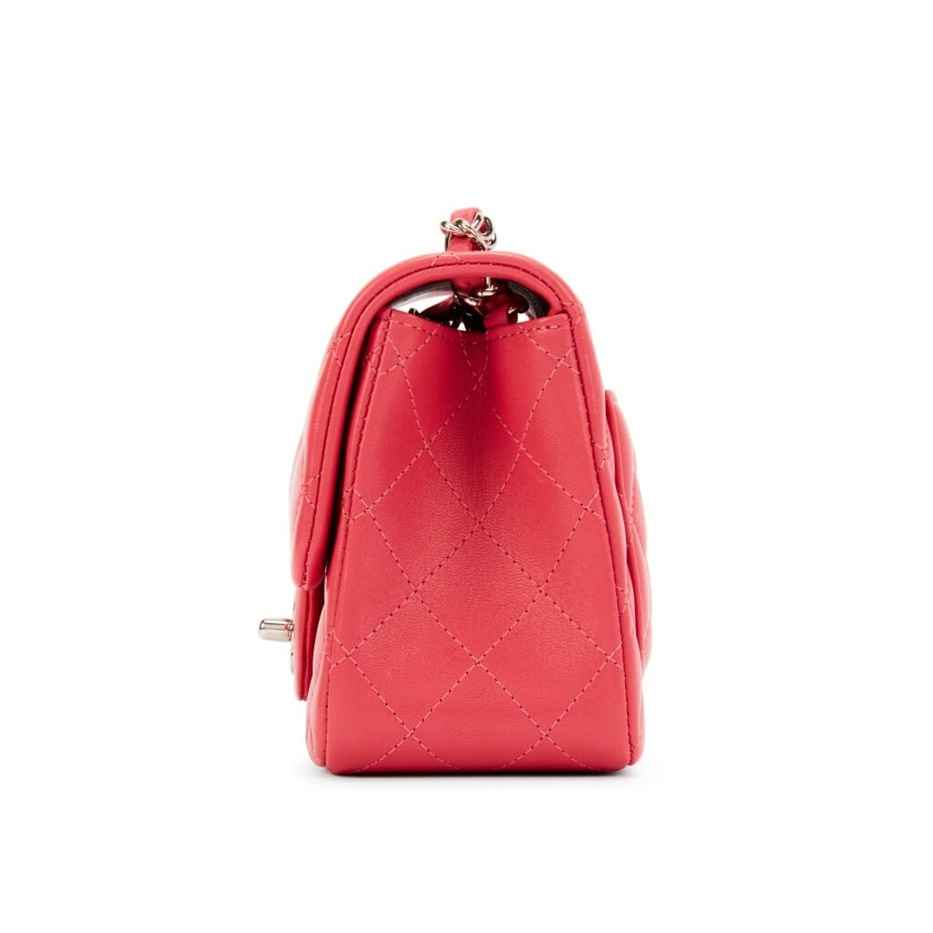 Pink Quilted Lambskin Mini Square Classic Single Flap Silver Hardware, 2019