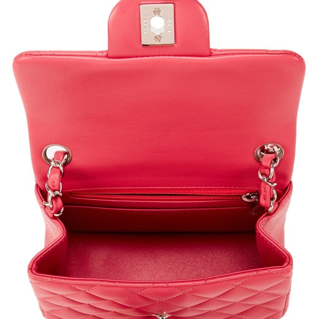 Pink Quilted Lambskin Mini Square Classic Single Flap Silver Hardware, 2019
