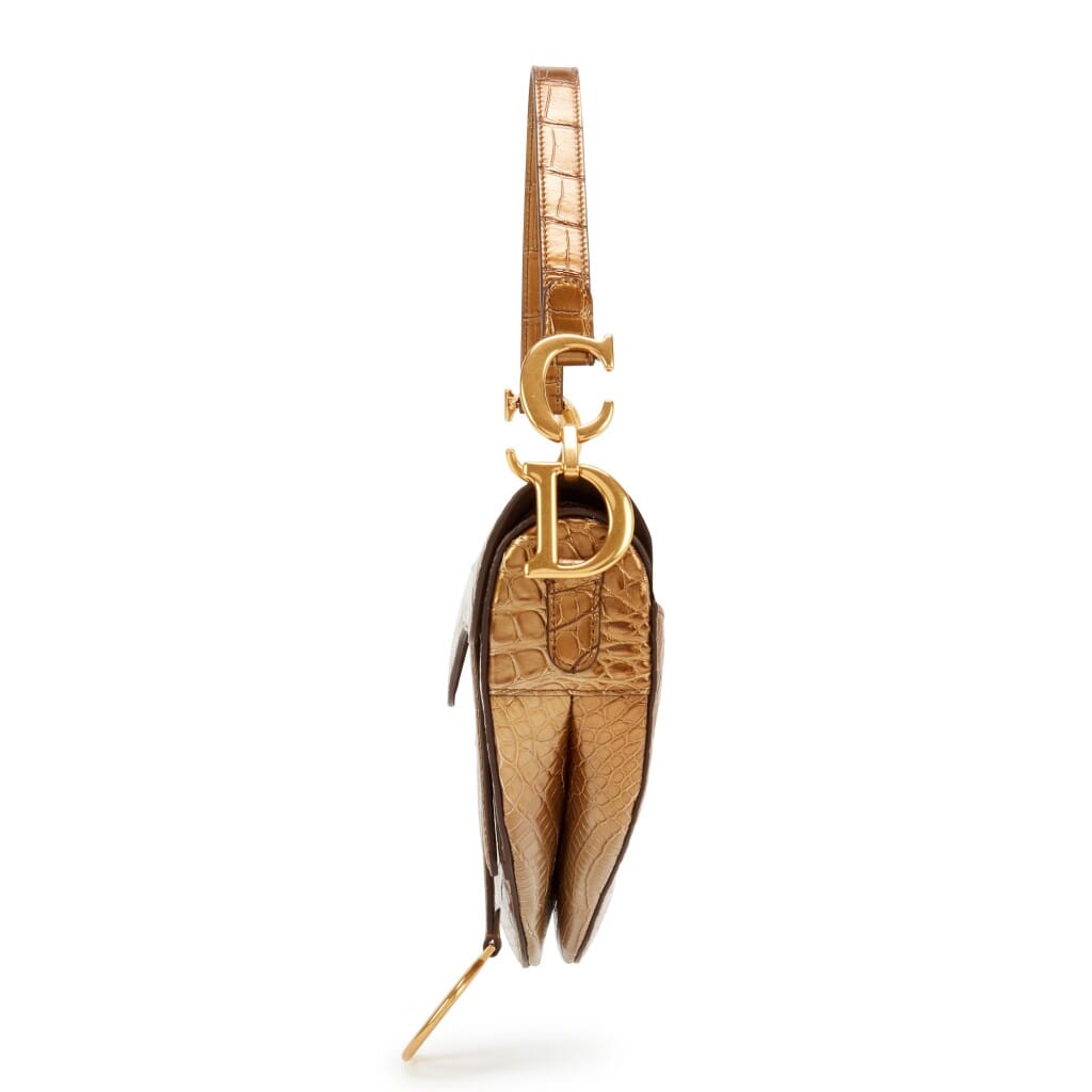 Metallic Gold Gradient Shiny Alligator Saddle Bag Gold Hardware, 2020