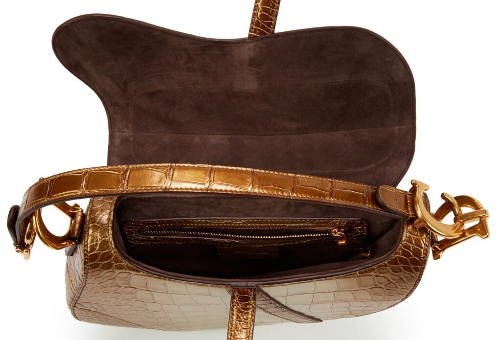 Metallic Gold Gradient Shiny Alligator Saddle Bag Gold Hardware, 2020