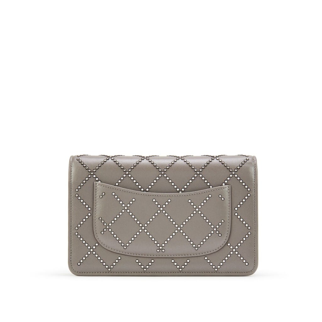 Metallic Silver Lambskin Strass Wallet on Chain Silver Hardware, 2020
