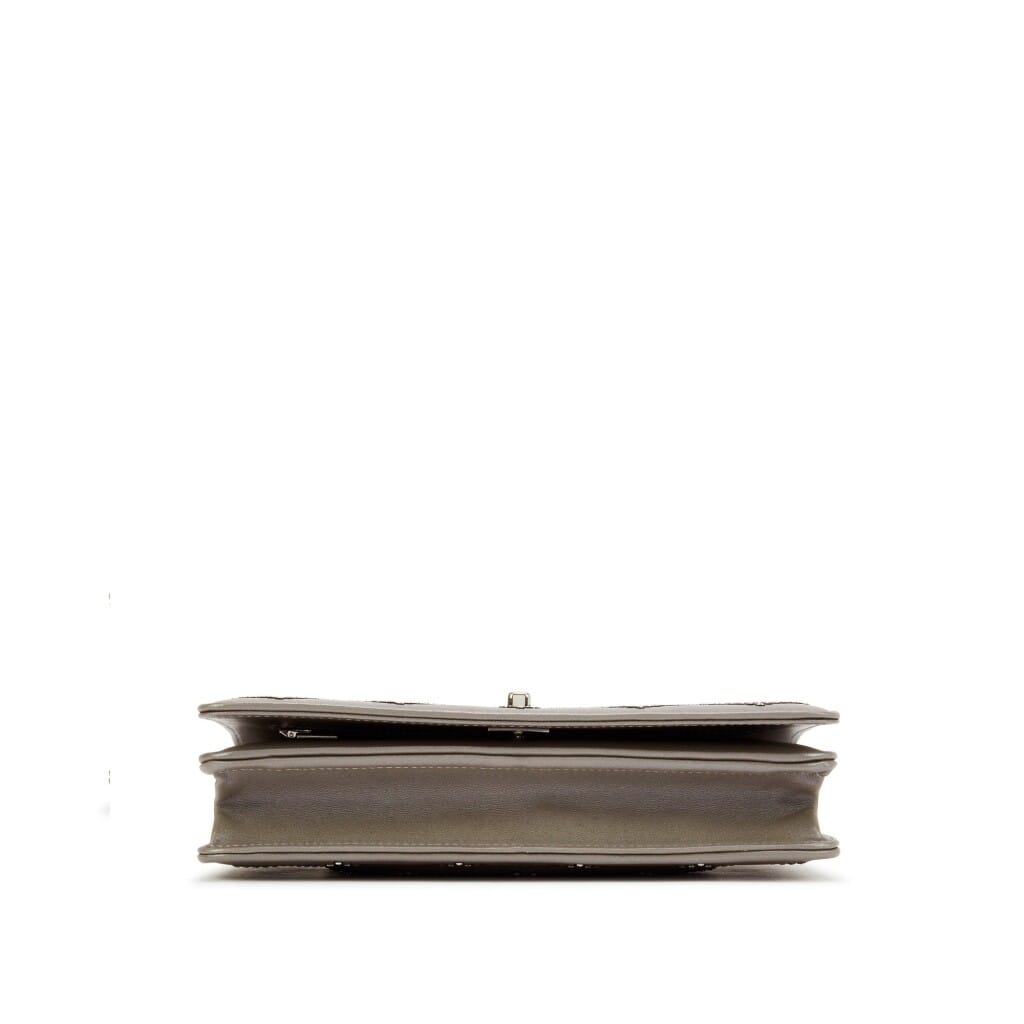 Metallic Silver Lambskin Strass Wallet on Chain Silver Hardware, 2020
