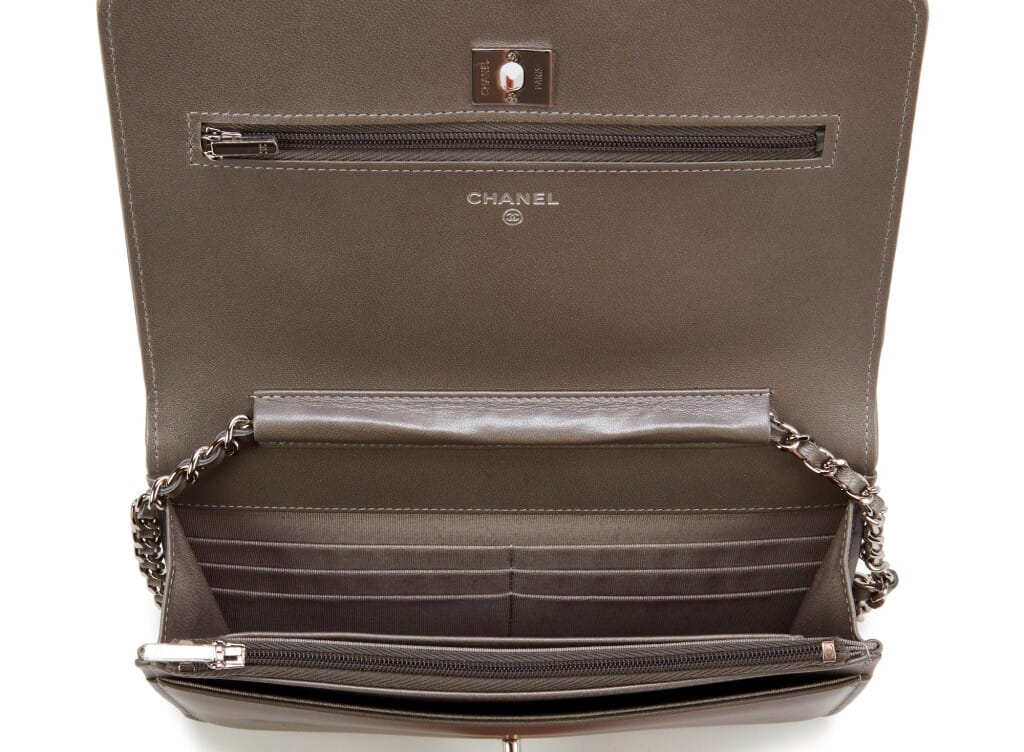Metallic Silver Lambskin Strass Wallet on Chain Silver Hardware, 2020