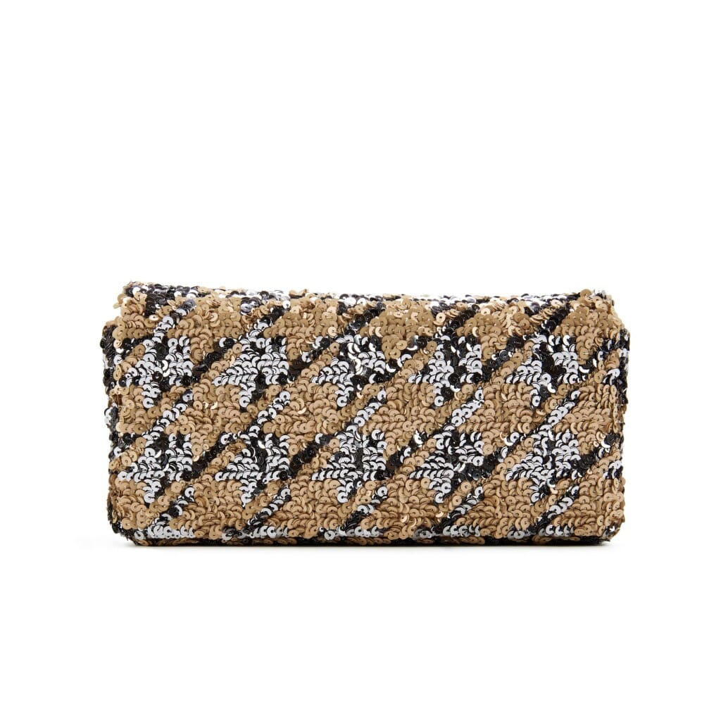 Beige and Gray Sequin and Lambskin East/West Single Flap Ruthenium Hardware, 2020