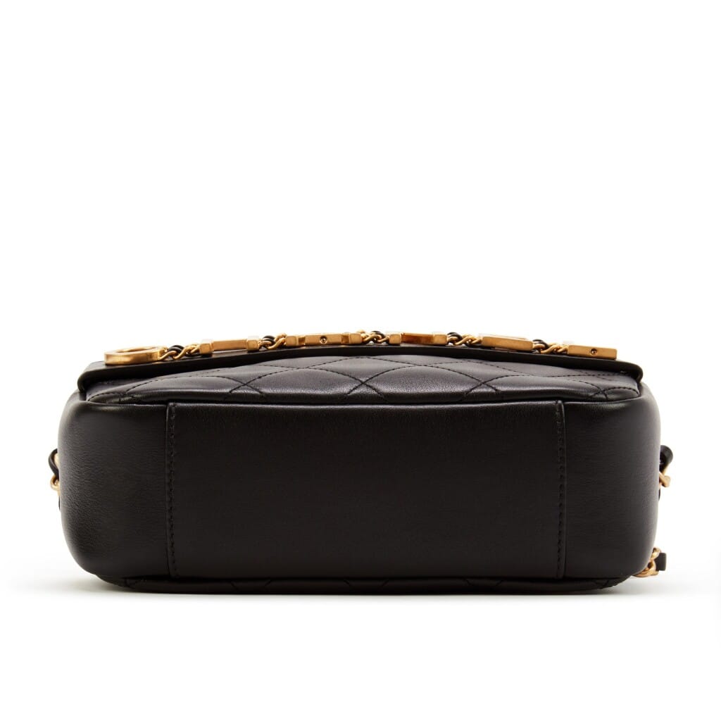 Black Quilted Lambskin Logo Camera Case Gold Hardware, 2020
