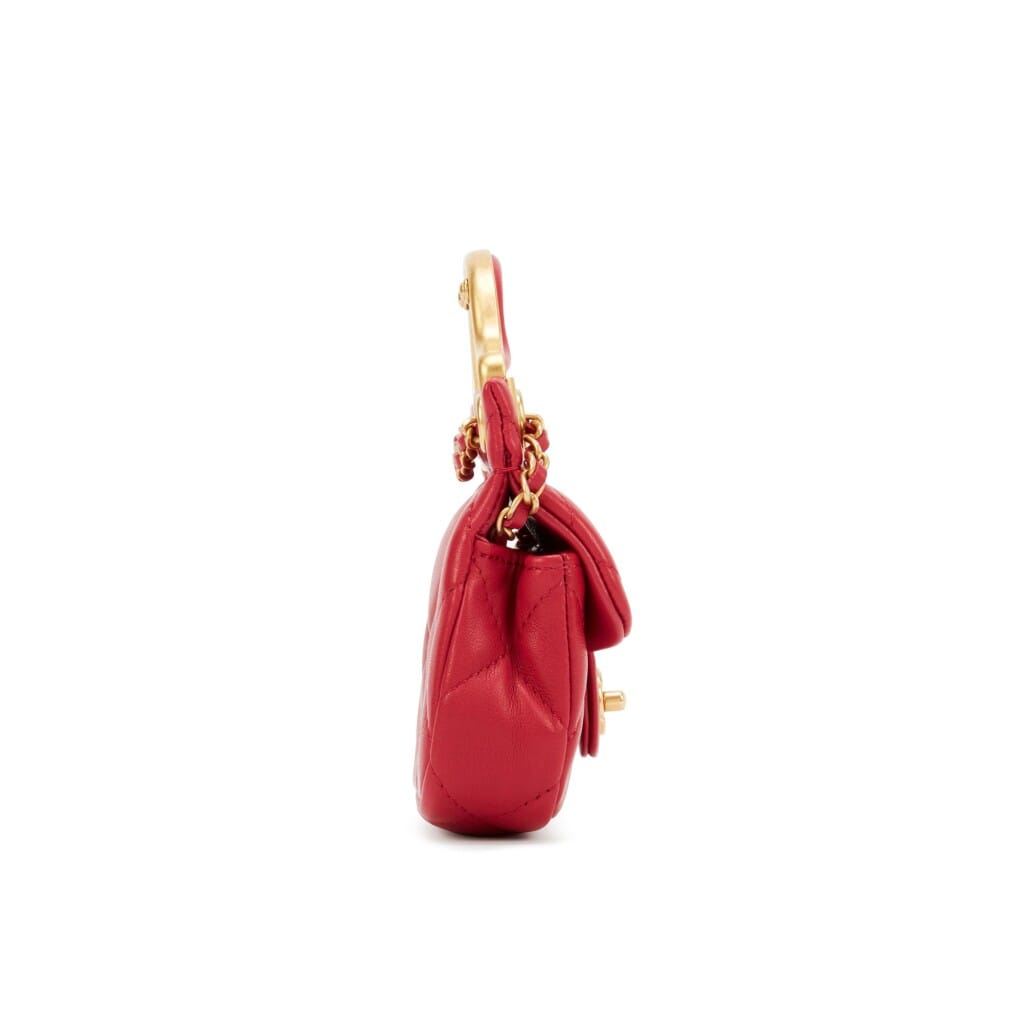 Pink Quilted Calfskin Flap Card Holder with Chain Gold Hardware, 2021