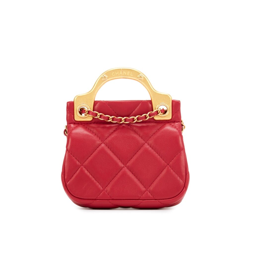 Pink Quilted Calfskin Flap Card Holder with Chain Gold Hardware, 2021