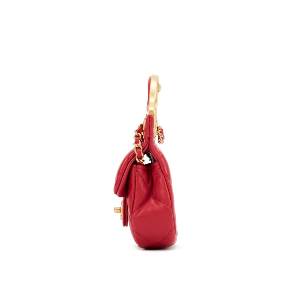 Pink Quilted Calfskin Flap Card Holder with Chain Gold Hardware, 2021