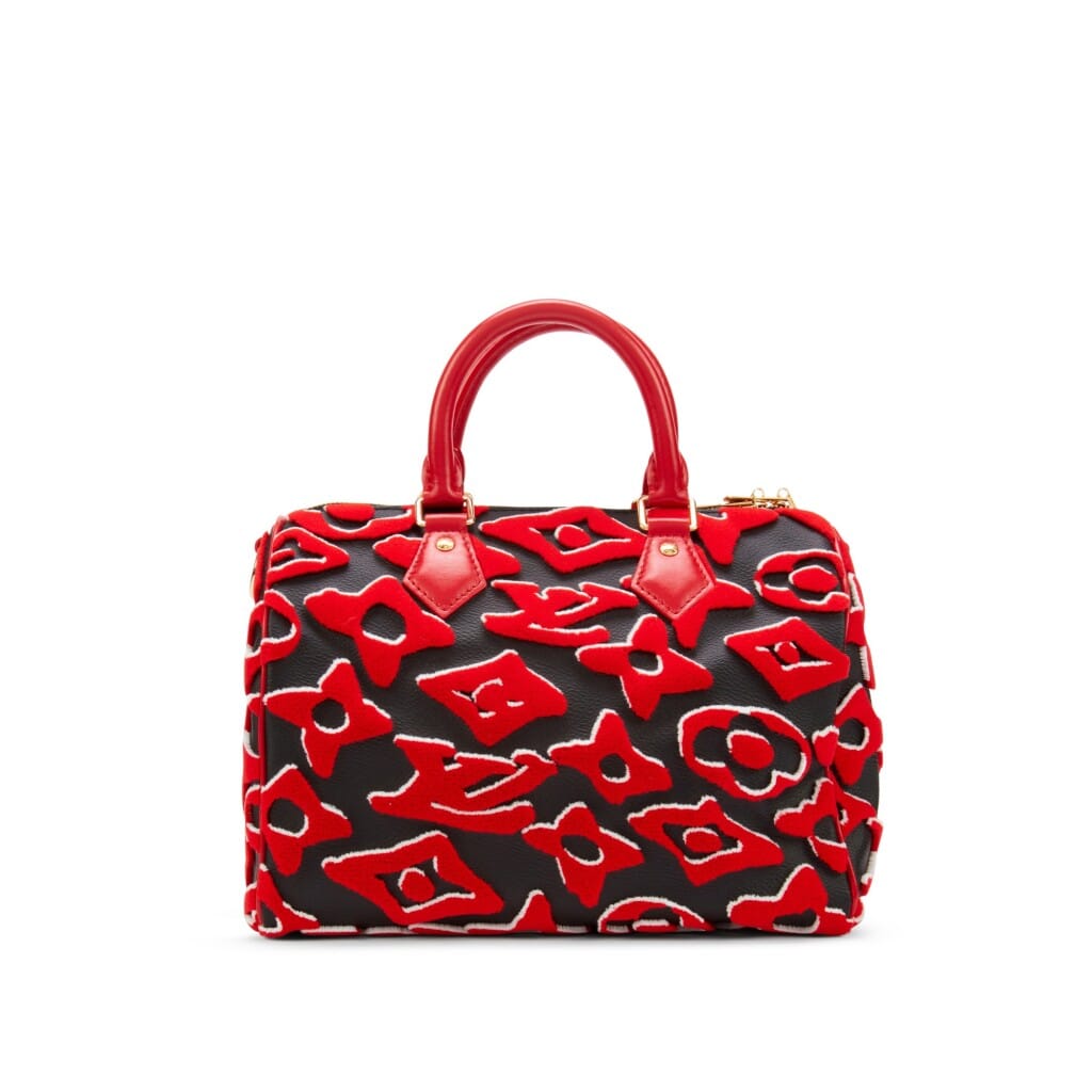 Red, White, and Black Tufted Monogram Canvas LVxUF Speedy Bandoulière 25 Gold Hardware, 2020