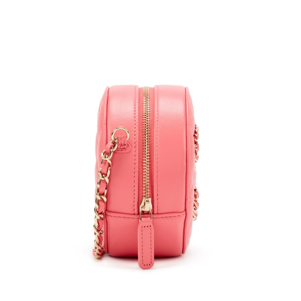 Pink Quilted Lambskin Leather CC Round Clutch with Chain Gold Hardware, 2020-2021