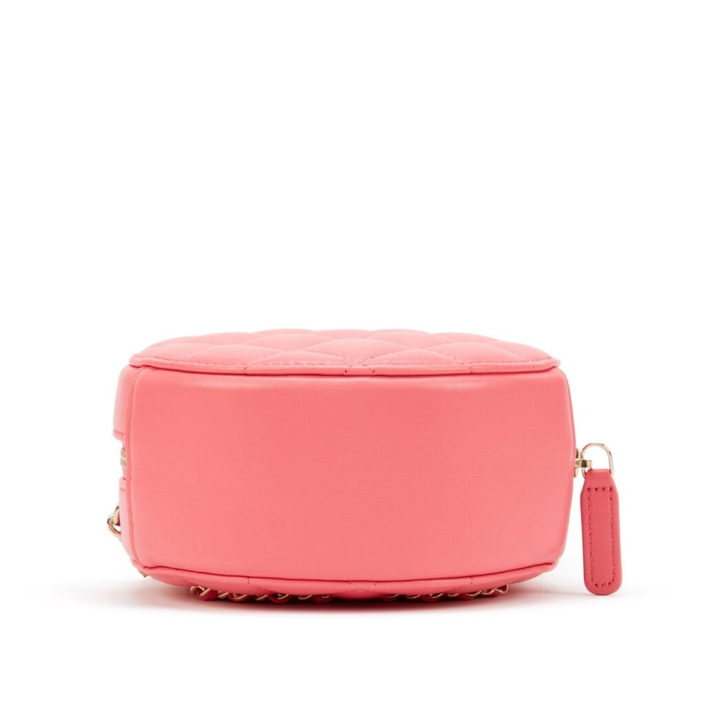 Pink Quilted Lambskin Leather CC Round Clutch with Chain Gold Hardware, 2020-2021
