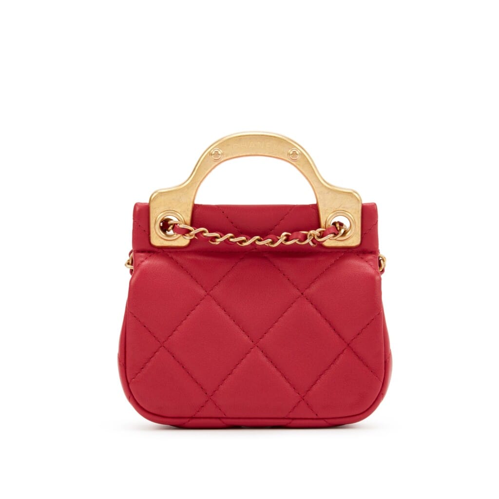 Pink Quilted Calfskin Flap Card Holder with Chain Gold Hardware, 2021