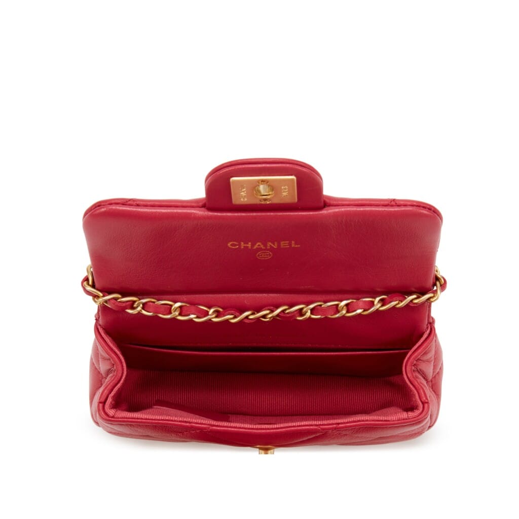 Pink Quilted Calfskin Flap Card Holder with Chain Gold Hardware, 2021
