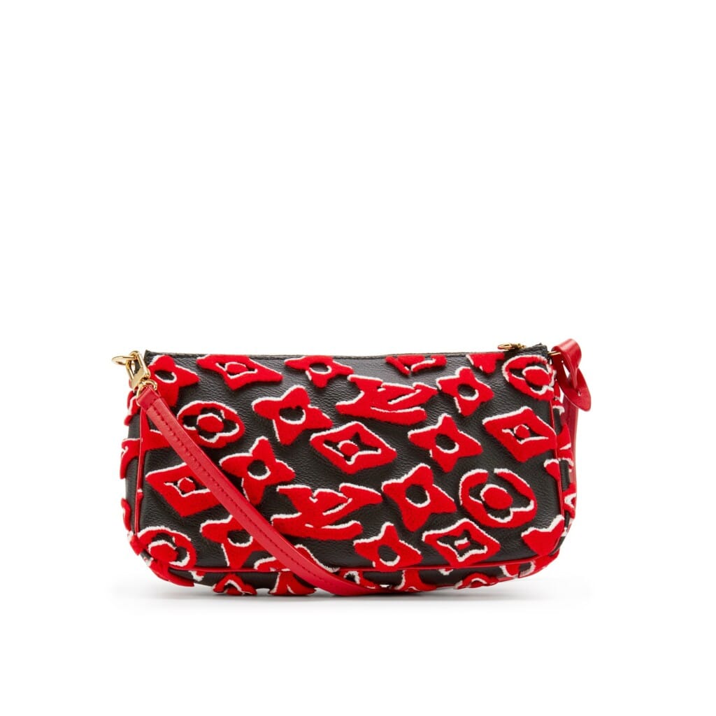 Red, White, and Black Tufted Monogram Canvas LVxUF Pochette Accessoires Gold Hardware, 2020