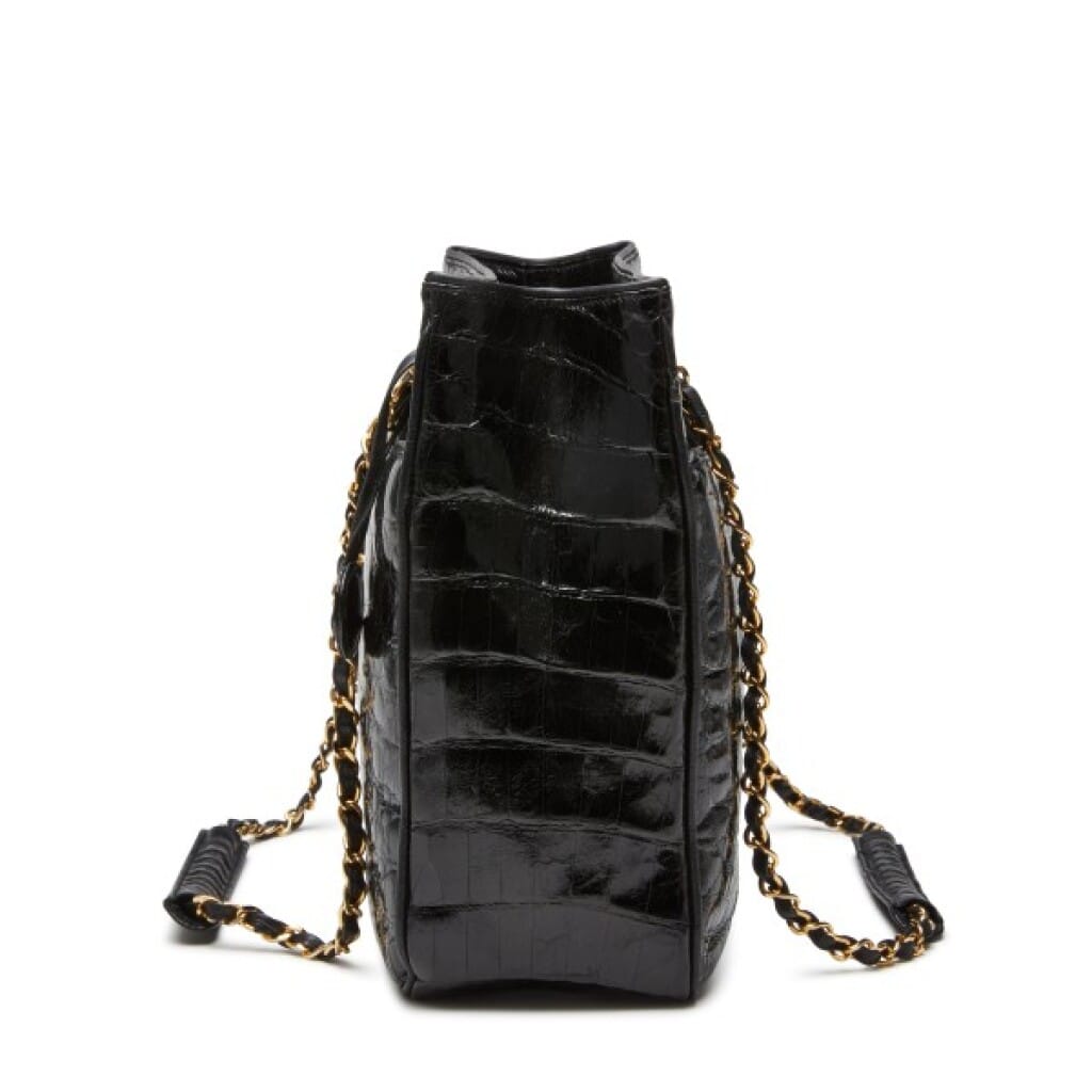 Black Timeless Pocket Shopper Tote in Shiny Crocodile with Gold Hardware, 1986-1989